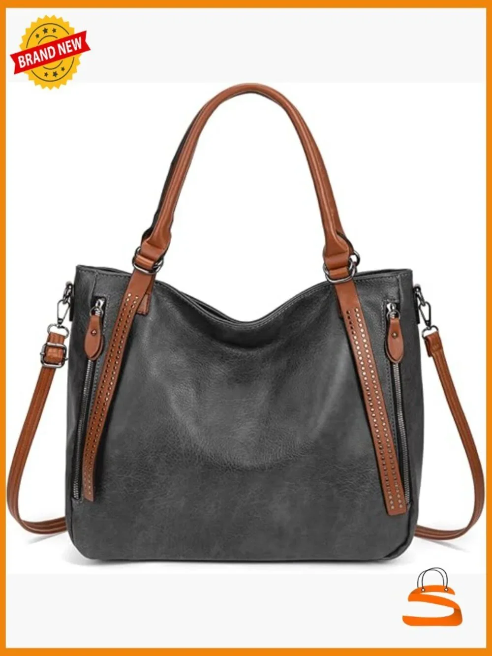 Large Vegan Leather Hobo Shoulder Bag Satchel Tote with Adjustable Strap